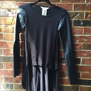 Xs BCBG high low faux leather sleeves top
